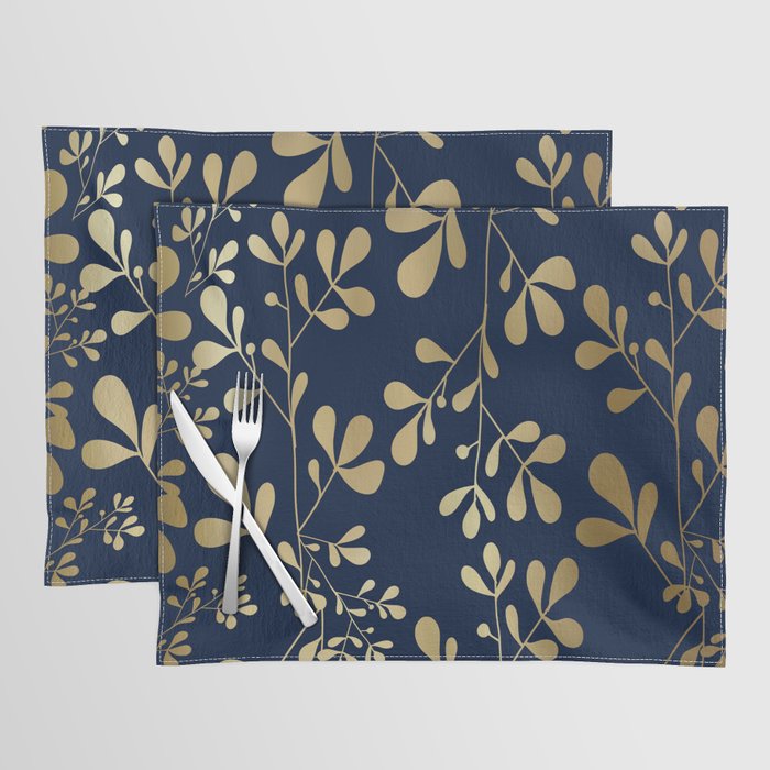 Floral Leaves Navy Blue and Gold Placemat Gallery Image 1