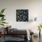 Floral Leaves Navy Blue and Gold Wood Wall Art Gallery Image 2