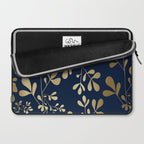 Floral Leaves Navy Blue and Gold Laptop Sleeve Gallery Image 2