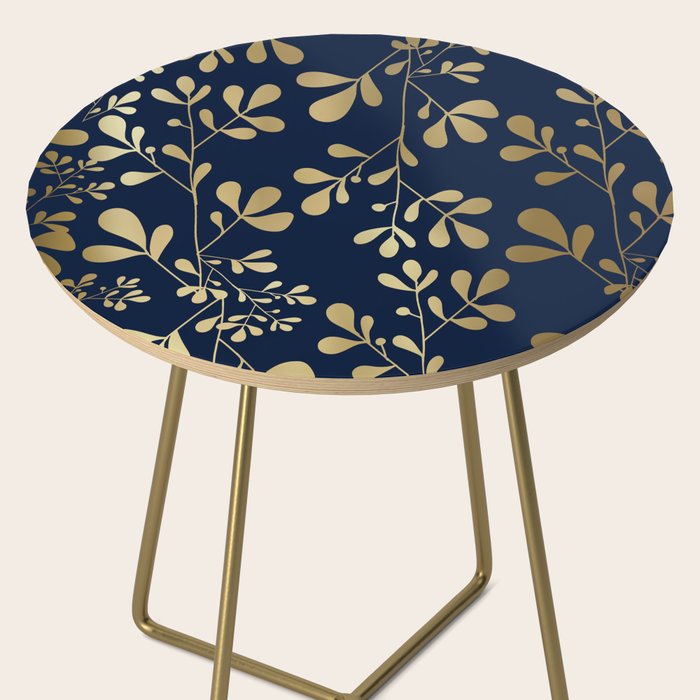Floral Leaves Navy Blue and Gold Side Table Gallery Image 2