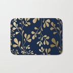Floral Leaves Navy Blue and Gold Bath Mat Gallery Image 1