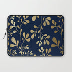 Floral Leaves Navy Blue and Gold Laptop Sleeve Gallery Image 1