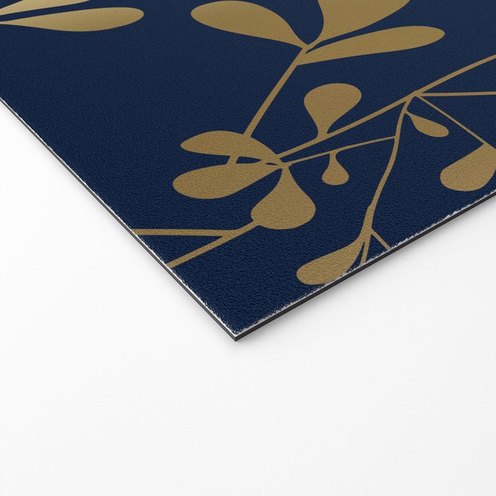 Floral Leaves Navy Blue and Gold Welcome Mat Gallery Image 2