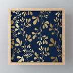 Floral Leaves Navy Blue and Gold Mini Art Print Gallery Image 1