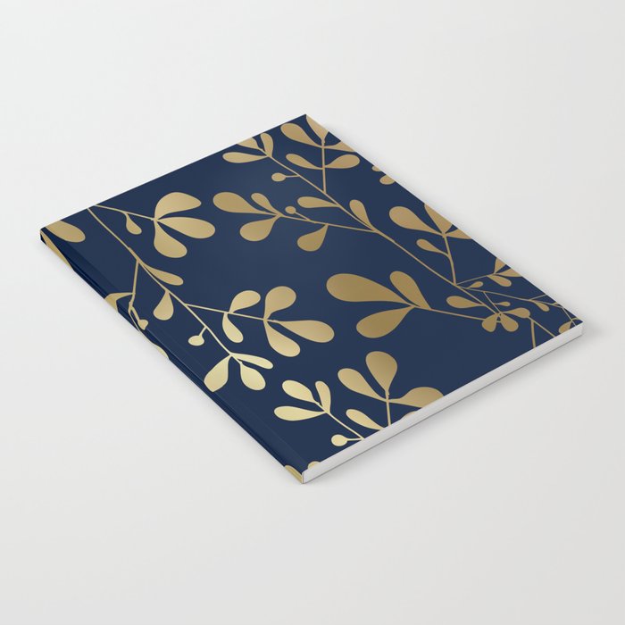 Floral Leaves Navy Blue and Gold Notebook Gallery Image 2