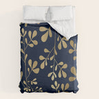 Floral Leaves Navy Blue and Gold Duvet Cover Gallery Image 6