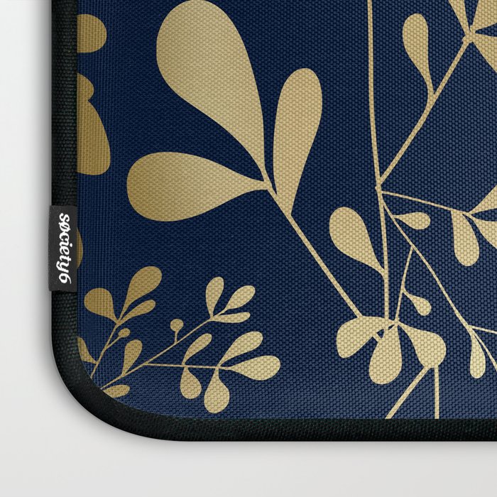 Floral Leaves Navy Blue and Gold Laptop Sleeve Gallery Image 3