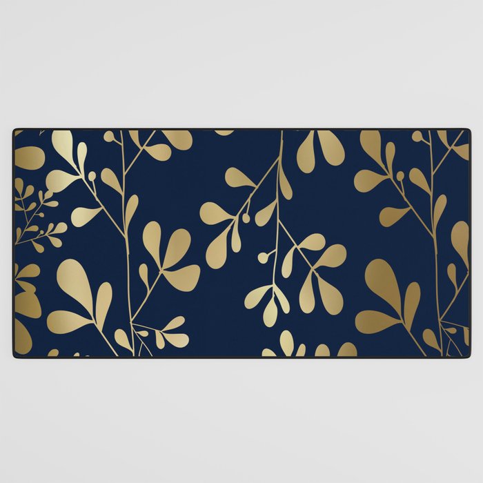 Floral Leaves Navy Blue and Gold Desk Mat Gallery Image 3