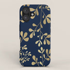 Floral Leaves Navy Blue and Gold iPhone Case Gallery Image 1
