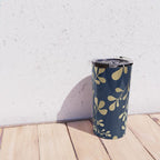 Floral Leaves Navy Blue and Gold Travel Mug Gallery Image 4