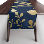 Floral Leaves Navy Blue and Gold Table Runner Gallery Image 1