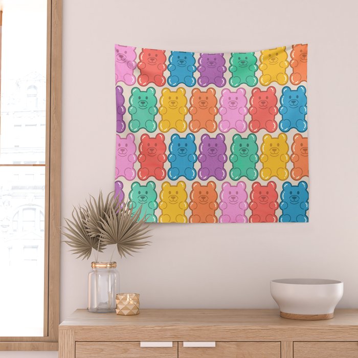 Rainbow Jelly Bears Pattern Wall Tapestry Gallery Image 2