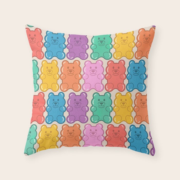 Rainbow Jelly Bears Pattern Throw Pillow Gallery Image 1