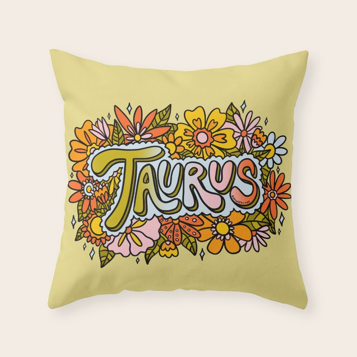 Taurus Flowers Throw Pillow Gallery Image 1