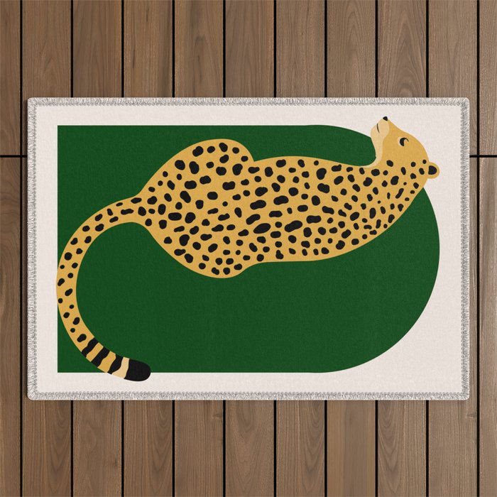 Boho Jungle Green Vintage Arch Oversized Leopard Outdoor Rug Gallery Image 1