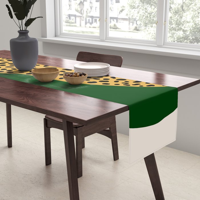 Boho Jungle Green Vintage Arch Oversized Leopard Table Runner Gallery Image 2