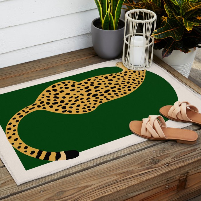 Boho Jungle Green Vintage Arch Oversized Leopard Outdoor Rug Gallery Image 2