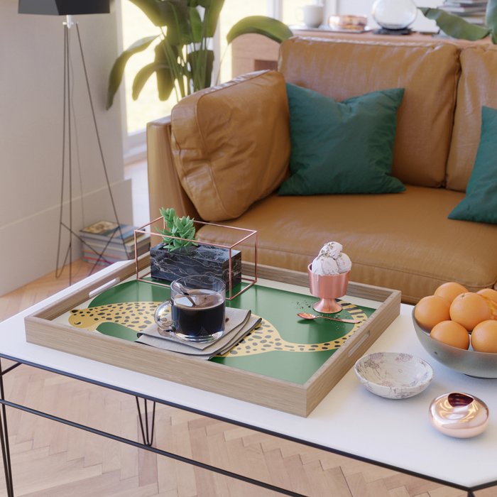 Boho Jungle Green Vintage Arch Oversized Leopard Serving Tray Gallery Image 2