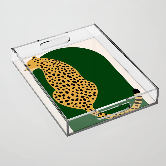 Boho Jungle Green Vintage Arch Oversized Leopard Acrylic Tray Gallery Image 1