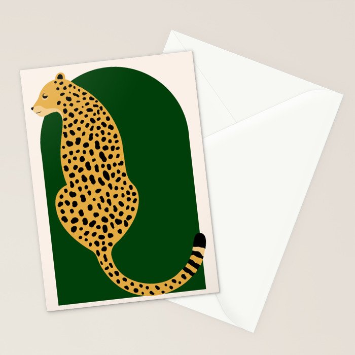 Boho Jungle Green Vintage Arch Oversized Leopard Stationery Card Gallery Image 2