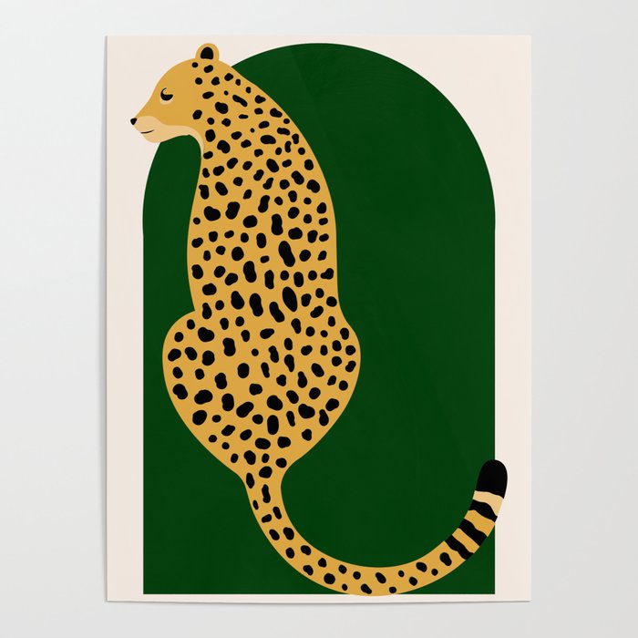 Boho Jungle Green Vintage Arch Oversized Leopard Poster Gallery Image 4