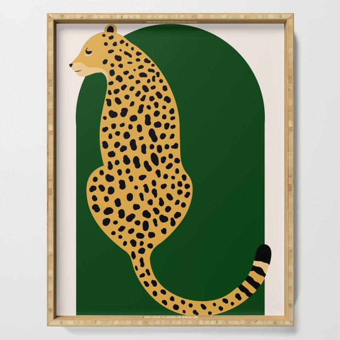 Boho Jungle Green Vintage Arch Oversized Leopard Serving Tray Gallery Image 1