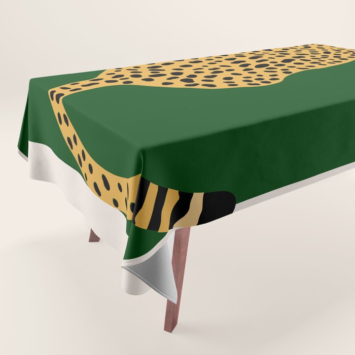 Boho Jungle Green Vintage Arch Oversized Leopard Tablecloth Gallery Image 1