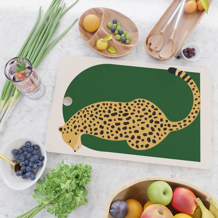 Boho Jungle Green Vintage Arch Oversized Leopard Cutting Board Gallery Image 2