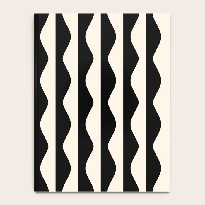 Retro Wavy Lines Pattern in Black & White Notebook Gallery Image 4
