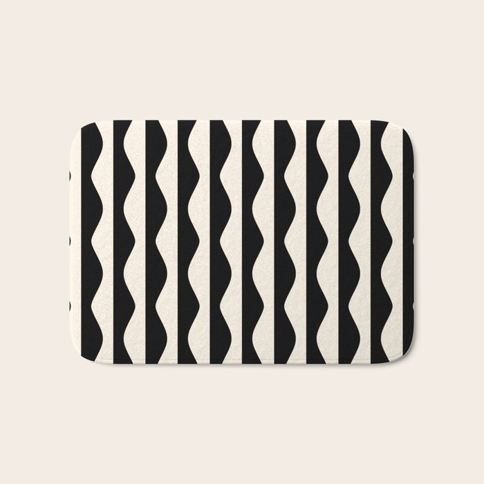 Retro Wavy Lines Pattern in Black & White Bath Mat Gallery Image 1