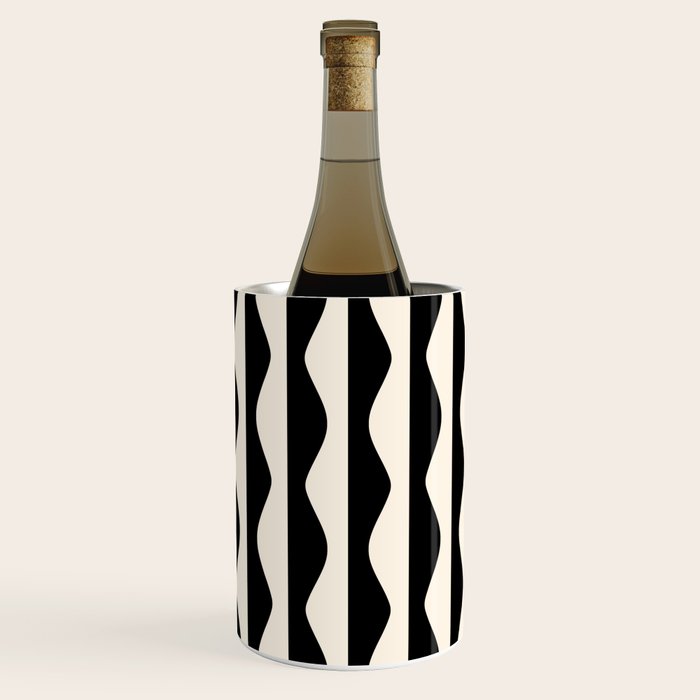 Retro Wavy Lines Pattern in Black & White Wine Chiller Gallery Image 1