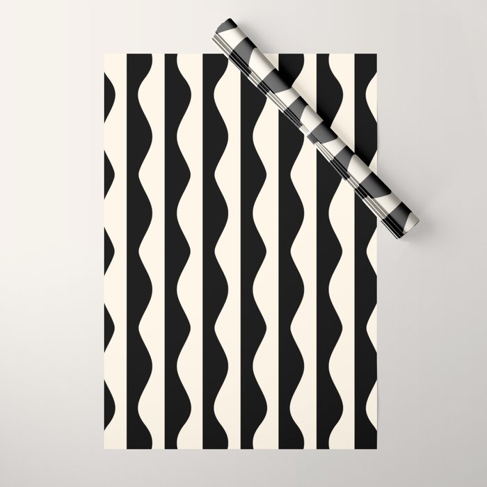 Retro Wavy Lines Pattern in Black & White Wrapping Paper Gallery Image 1
