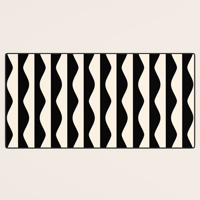 Retro Wavy Lines Pattern in Black & White Desk Mat Gallery Image 3