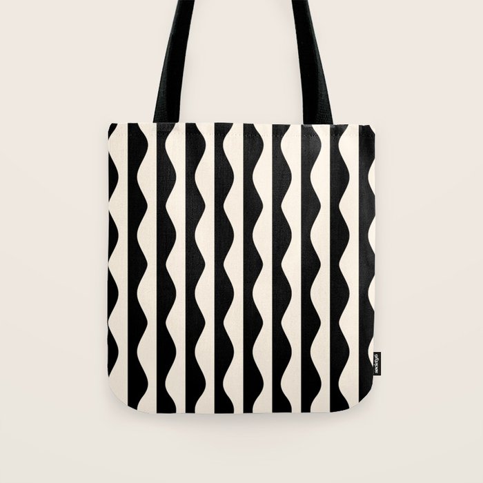 Retro Wavy Lines Pattern in Black & White Tote Bag Gallery Image 1
