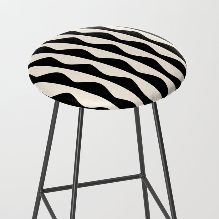 Retro Wavy Lines Pattern in Black & White Stool Gallery Image 2