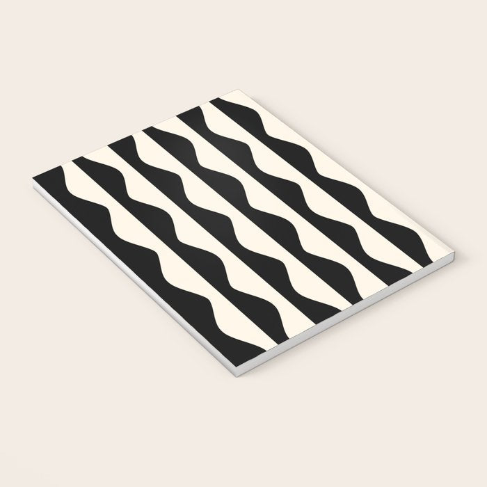 Retro Wavy Lines Pattern in Black & White Notebook Gallery Image 3