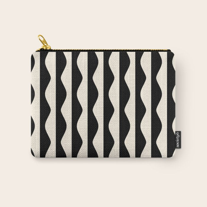 Retro Wavy Lines Pattern in Black & White Carry All Pouch Gallery Image 1