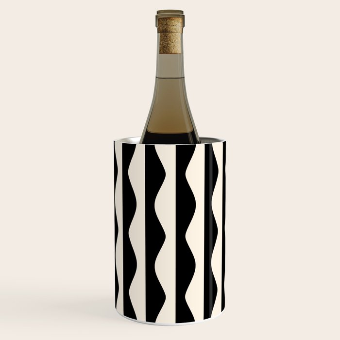 Retro Wavy Lines Pattern in Black & White Wine Chiller Gallery Image 2