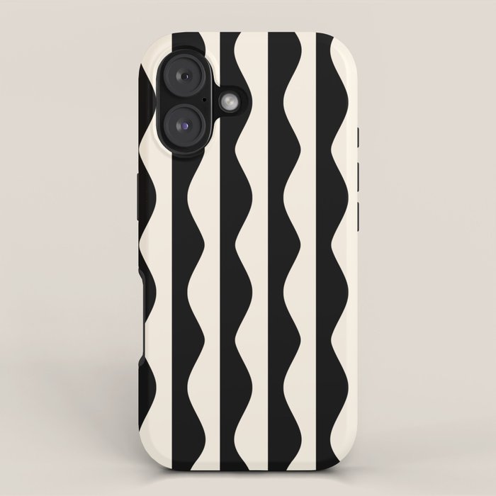 Retro Wavy Lines Pattern in Black & White iPhone Case Gallery Image 1
