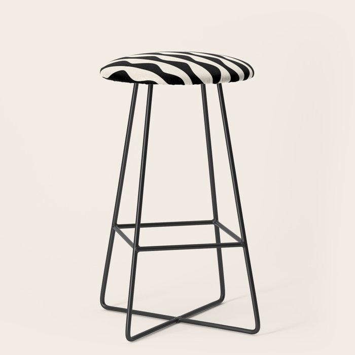Retro Wavy Lines Pattern in Black & White Stool Gallery Image 1