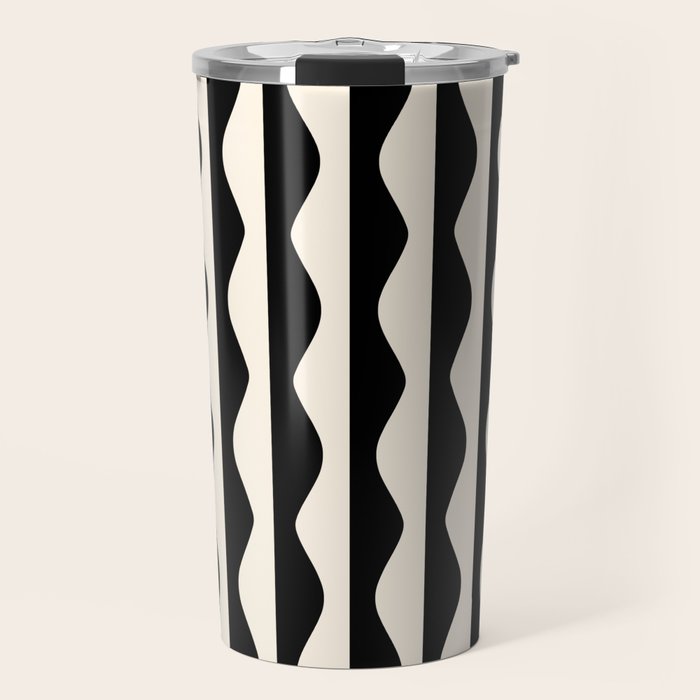 Retro Wavy Lines Pattern in Black & White Travel Mug Gallery Image 1