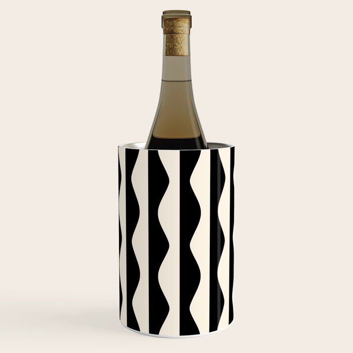 Retro Wavy Lines Pattern in Black & White Wine Chiller Gallery Image 3