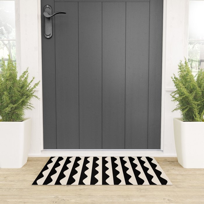 Retro Wavy Lines Pattern in Black & White Welcome Mat Gallery Image 3