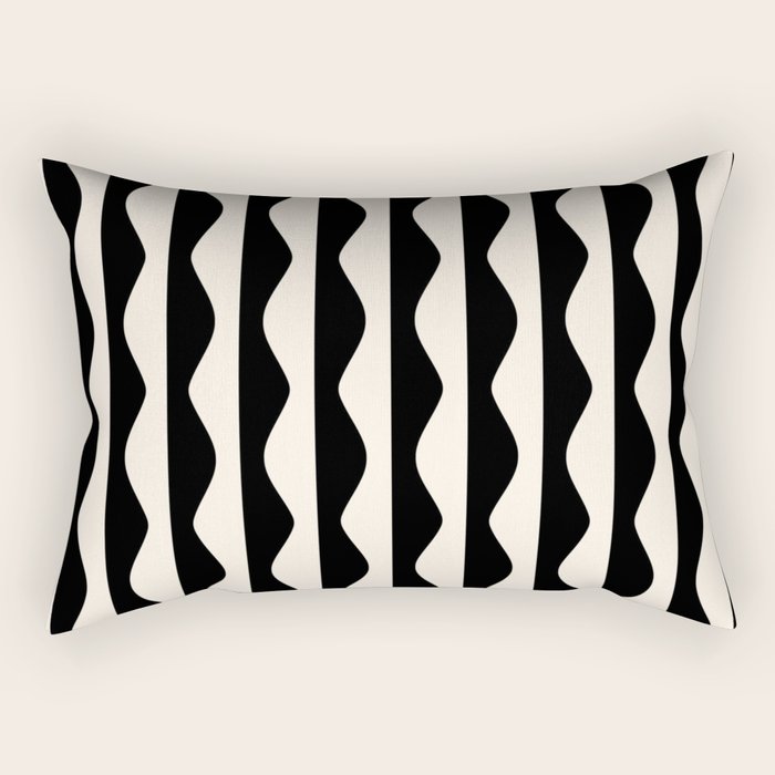 Retro Wavy Lines Pattern in Black & White Rectangular Pillow Gallery Image 1