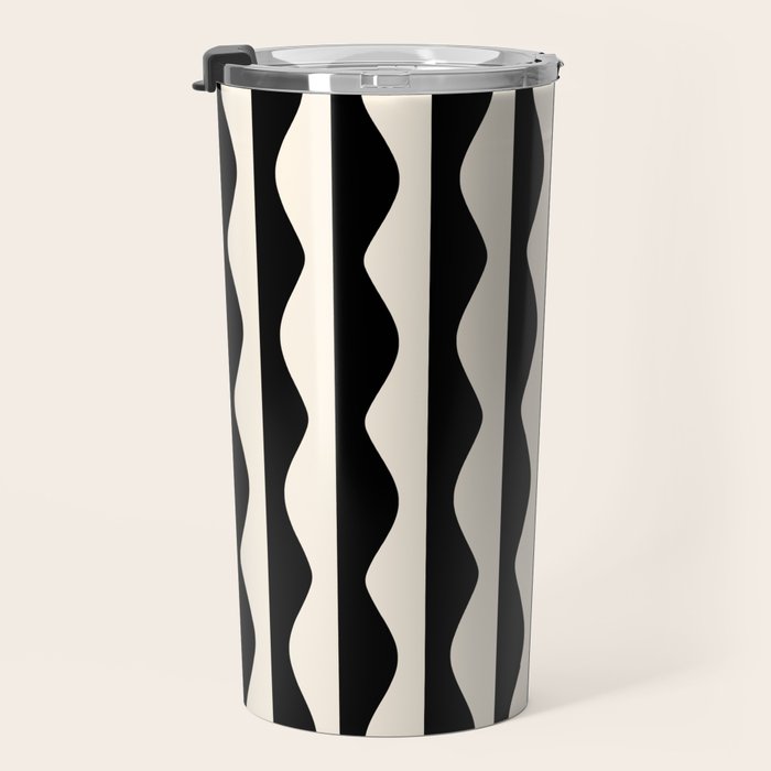 Retro Wavy Lines Pattern in Black & White Travel Mug Gallery Image 3