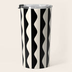 Retro Wavy Lines Pattern in Black & White Travel Mug Gallery Image 3