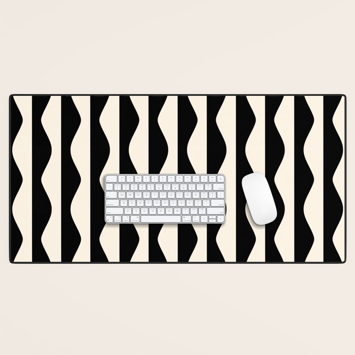 Retro Wavy Lines Pattern in Black & White Desk Mat Gallery Image 1