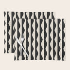 Retro Wavy Lines Pattern in Black & White Placemat Gallery Image 1