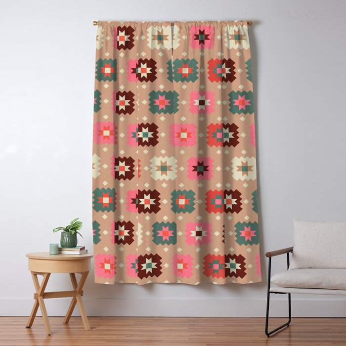 Festive Winter Quilt Tiles With Stars Window Curtain Gallery Image 1