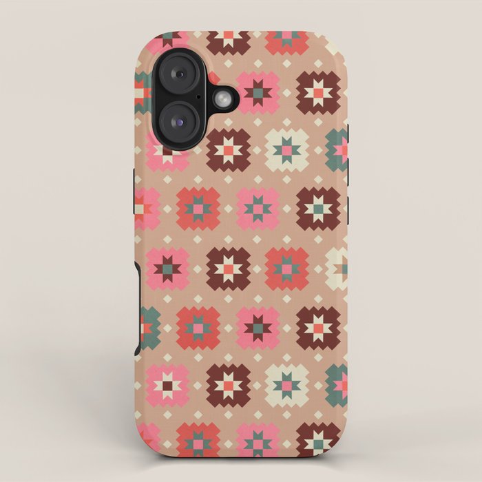 Festive Winter Quilt Tiles With Stars iPhone Case Gallery Image 1